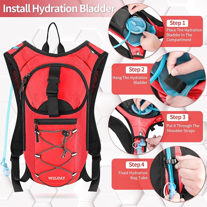 Hydration Backpack with Leak Proof Water Bladder, Lightweight Hydro Water Daypack for Rave, Cycling, Running, Hiking, Climbing