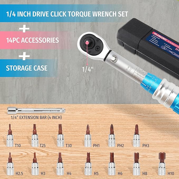 PRIDE&CRAFT 1/4 Torque Wrench Set 10-50 IN.LB (1-6NM) | Click Torque Wrench For Bicycle,Scope Mounting, Gunsmithing and Maintenance