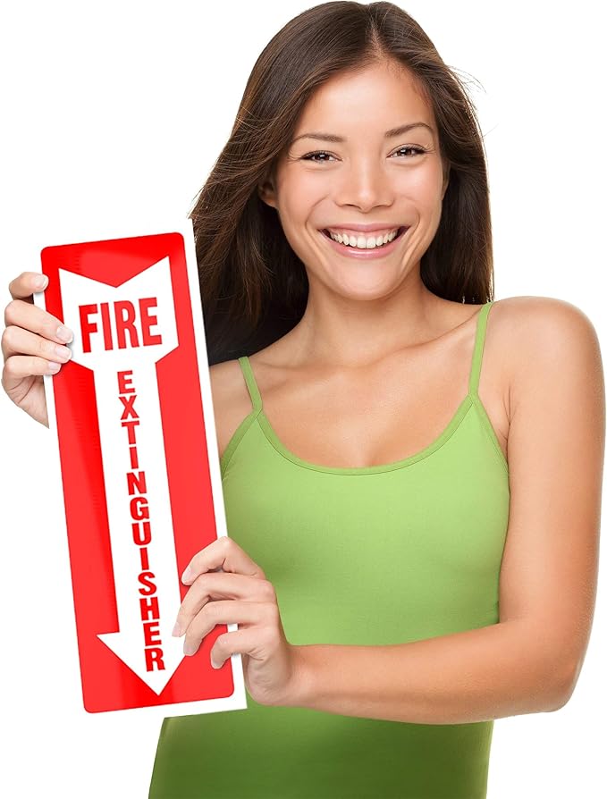 Fire Extinguisher Signs, Safety Sign Sticker - 8 Pack - 4" X 12" - 5 Mil Vinyl Bright Red and White Colors - Durable Self Adhesive, Weatherproof & UV Protected Ideal for Home, Office or Boat