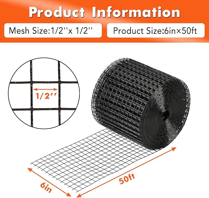6in x 50ft Solar Panel Bird & Critter Guard Kit, Includes 60 Fastener Clips, 100 Cable Ties, Gloves, Pliers & PVC Coated Wire Mesh for Bird, Critters Control