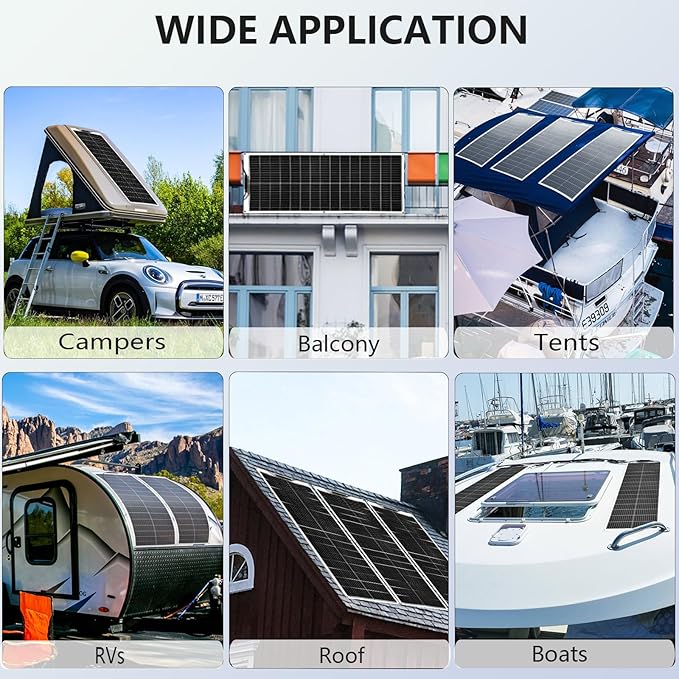 XINPUGUANG 100W Flexible Solar Panel 12V System kit 10A Charge Controller Cables with Alligator Clip PV Connector Cables for Yacht, Boat, RV, Cabin, 12v Battery Charge