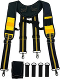 Tool Belt Suspender for Men 4 Point Padded with Attachment Loops, WristBand Pouch Pocket for Construction Worker