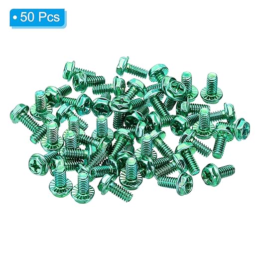 PATIKIL 5/32 x 5/16 Inch Thread Ground Screws, 50 Pack Green Electrical Grounding Screw Hex Phillips Head Flanged for Home Electrical Lamp