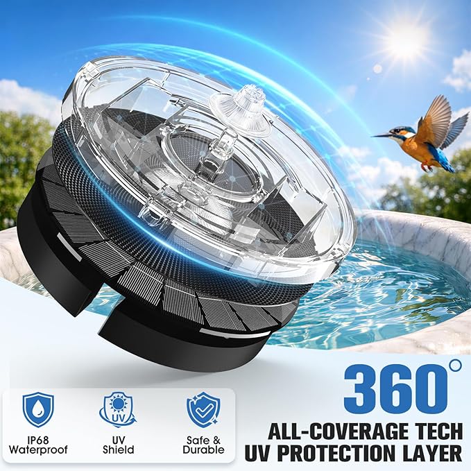 4000mAh Solar Fountain,2026 Solar Bird Bath Fountain Pump,3 Spray Solar Powered Water Fountain with Lights,Floating Birdbath Fountain Kit,DIY Water Bird Bath Fountain for Outdoor,Garden,Pond-White