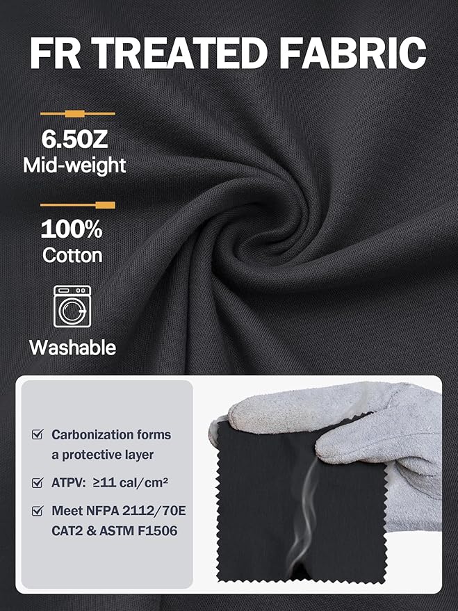 WORKWEYA FR Shirts Flame Resistant Shirt 6.5oz Men's NFPA 2112/CAT2 Long Sleeve Shirt