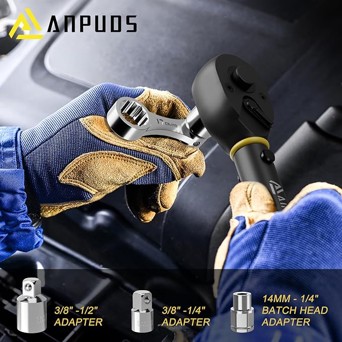 17 pcs Metric Torque Adapter Set - 12 Point Extensions & Bit Adapter (3/8", 8, 9, 10, 11, 12, 13, 14, 15, 16, 17, 18, 19, 20, 21, 22mm, 1/2''+1/4'')