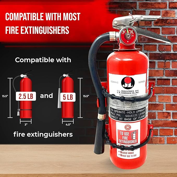 Fire Extinguisher Mounting Bracket Heavy Duty Wall Mount Bracket for 2.5 lb & 5 lb Fire Extinguishers - Mount in Your Car, Boat, or Off-Road Vehicle - Fits Most Popular Brands (Pack of 2)
