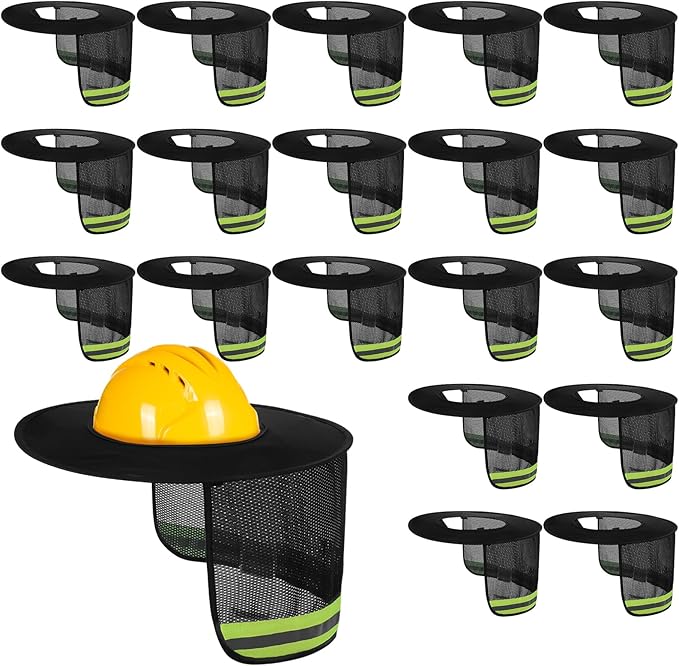 Jspupifip 20 Pack Hard Hat Sun Shade Full Brim Sun Shield High Visibility Visor with Reflective Strip for Hard Hat Accessories Construction Sites