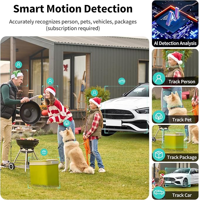 2K FHD WiFi Wireless Cameras Solar Powered,Security Cameras Wireless Outdoor,Outside Camera for Home Security,AI Motion Detection,Color Night Vision,Spotlight,Siren Alarm,SD/Cloud Storage,2 Pack