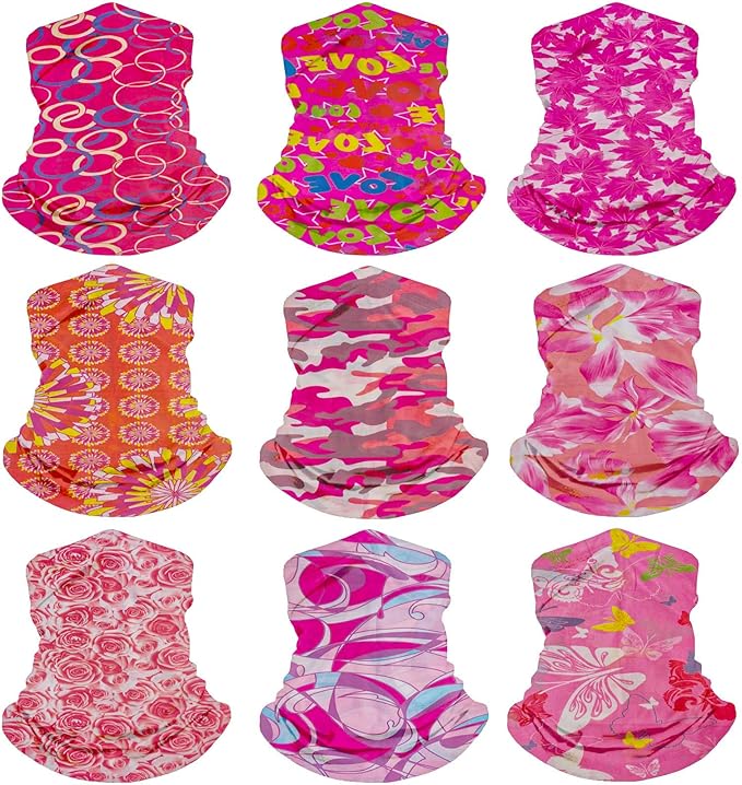 9Pcs Headwear Neck Gaiter for Women Balaclava Tube UV Face Mask Headband Men Ski Cooling Warm Bandanas Wrap Pack