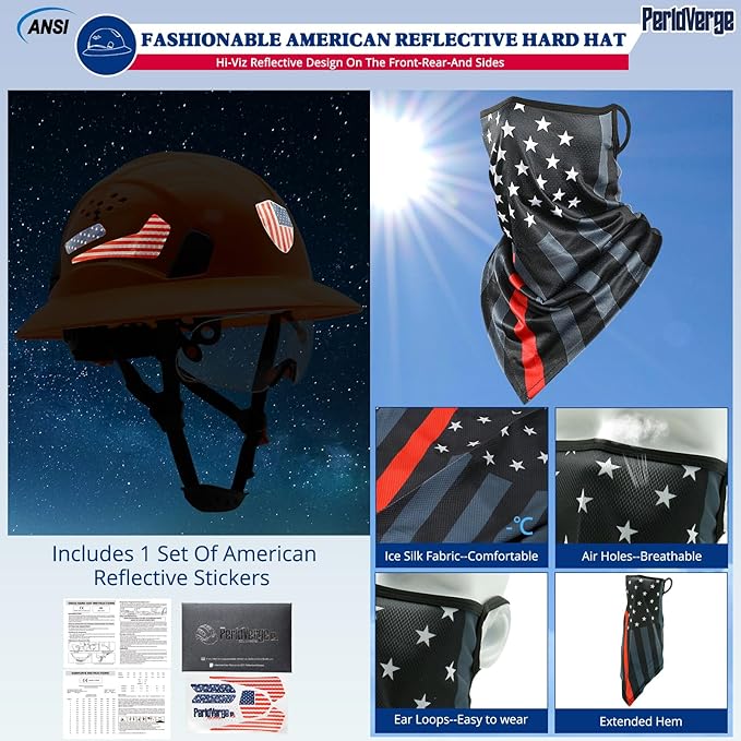 Full Brim Hard Hats Construction OSHA Approved with Visor-Vented Hard Hat with Neck Gaiter with Ear Loops,Safety Hard Hats for Men with Chin Strap ANSI Z89.1 Type 1 Class C,6-pt Suspension