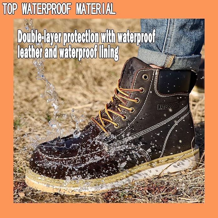 Work Boots for Men, 6" Soft Toe Wedge Sole Waterproof Safety Boots, Comfortable Construction Work Safety Shoes