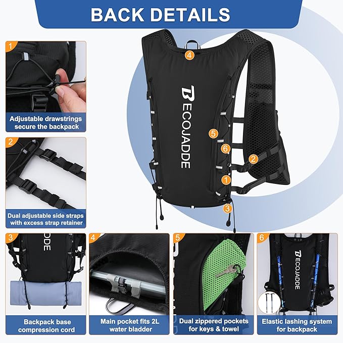 Running Vest Hydration Backpack for Men Women, 5L Lightweight Running Backpack Hydration Pack for Marathon, Trail, Cycling, Hiking, Jogging