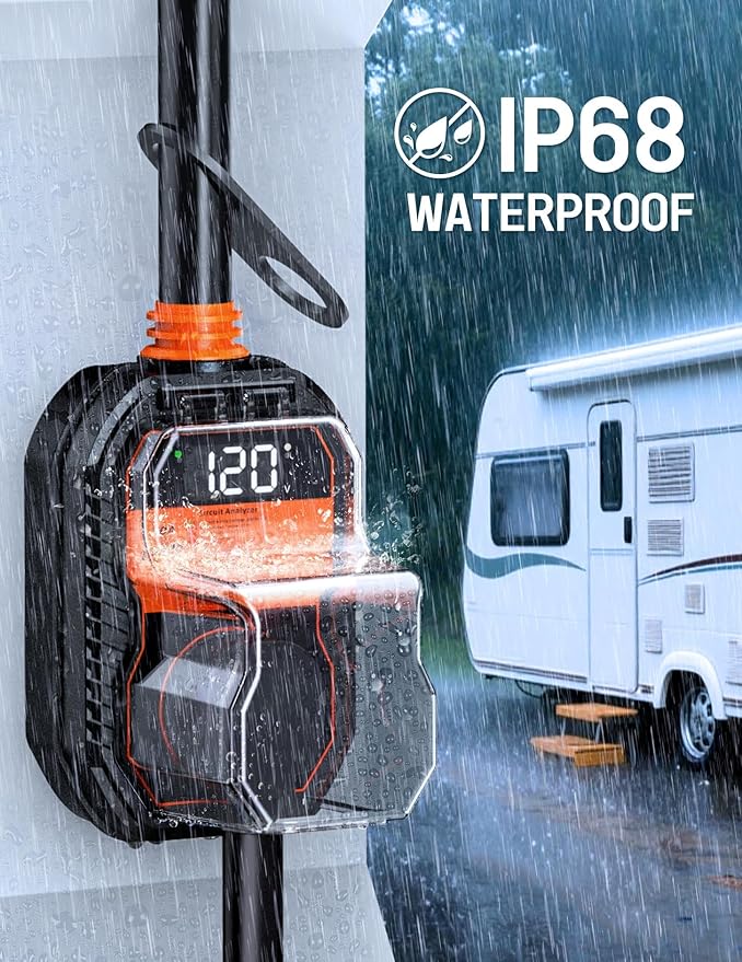 18,000J RV Surge Protector 50 Amp with LED Display, 50 Amp Surge Protector for RV with Voltage Monitoring, Clear Error Codes, Comprehensive Detection, IP68 Waterproof