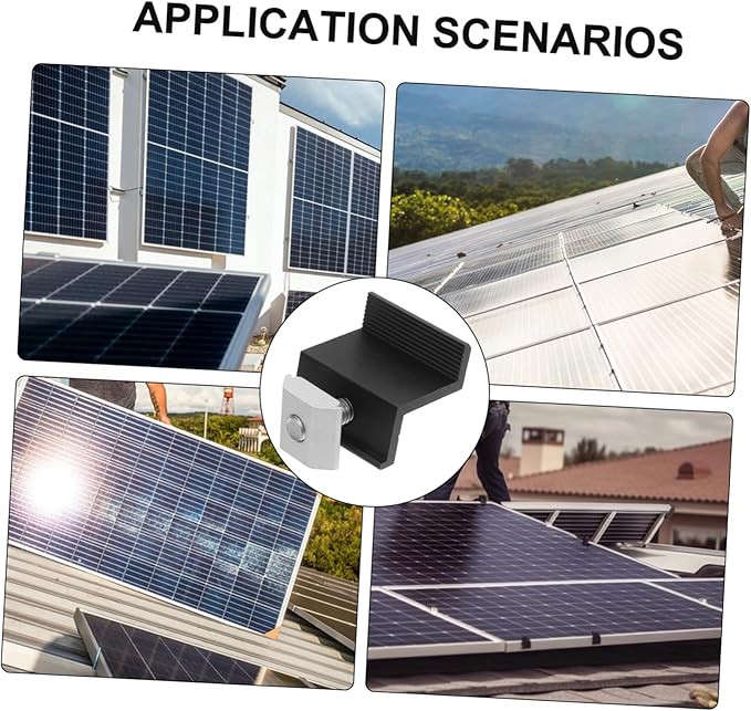 HEMOTON 4pcs Adjustable Aluminum Solar Panel Brackets for Ground Mounting Mid Clamps Enhanced Grip for Solar Panel Installation