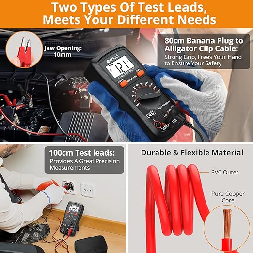Neoteck Auto Ranging Digital Multimeter, AC/DC Amp Ohm Voltage Tester Meter with Resistance Continuity Capacitance and Diode Test- Black