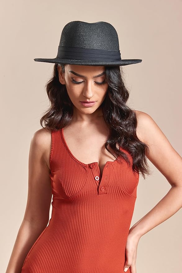 Joywant Womens Straw Fedora Beach Sun Hat, Packable Wide Brim Panama Hat for Women UV UPF50+ Summer Hat