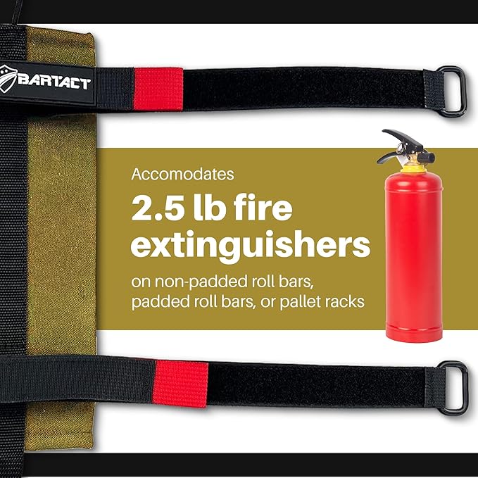 Bartact - 2.5 lb Roll Bar Fire Extinguisher Mount for Vehicle Holder, Adjustable Fire Extinguisher Holder Mount, US Made Universal Vehicle Fire Extinguisher Holder Fits All Roll Bars (Coyote)