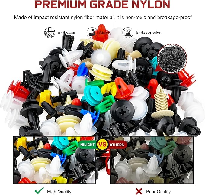 Nilight 501PCS Universal Car Clips Mixed Auto Bumper Fender Trim Door Shield Engine Retainer Rivet Push for GM Ford Chrysler Toyota Lexus Honda Acura Dodge Jeep Fastener Remover,2 Years Warranty