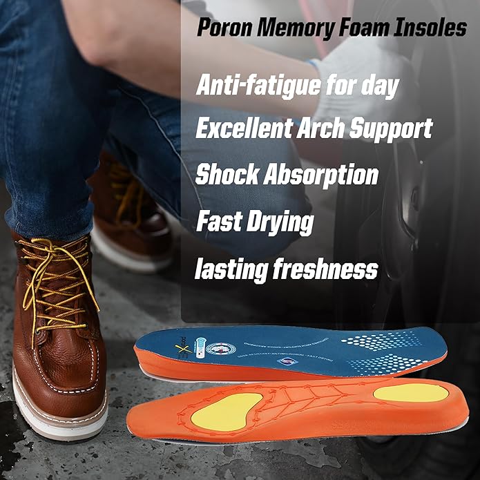 ROCKROOSTER Walker Waterproof Work Boots for Men, 6" Soft Toe Comfortable Boot, Rubber Wedge Sole Shoes, Arch Support Anti-Fatigue Boot, Leather Insulated Safety Boots, Electric Hazard