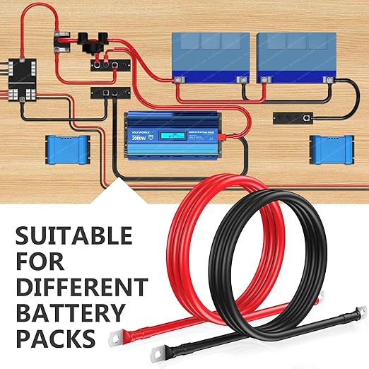 VOLTWORKS 4 AWG Gauge Red + Black Pure Copper Battery Inverter Cables Solar, RV, Car, Boat 4ft 3/8 in Lugs