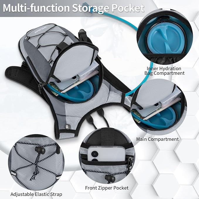 Hydration Backpack with Leak Proof Water Bladder, Lightweight Hydro Water Daypack for Rave, Cycling, Running, Hiking, Climbing