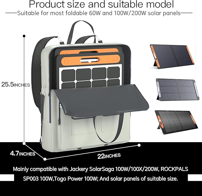1680D Waterproof Solar Panel Storage Bag, Compatible with Jackery SolarSaga 100W 100X200W, Suitable for 2 Solar Panels, 3-in-1 Multifunctional Backpack (Handheld/Slanted/Backpack)