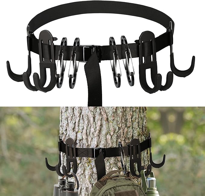 Tree Stand Harness Strap, Treestand Gear Hanger Starp with Multiple Carabiner Hooks for Hunting