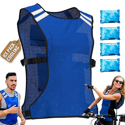 Cooling Vest for Men & Women - Adjustable Lightweight Ice Vest, S-XXL, Includes 8 Ice Packs, Ideal for Motorcycle, MS, Mascots & Outdoor Stay Cool Activities