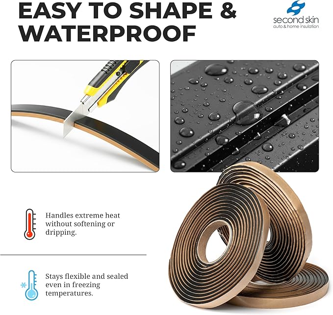 Second Skin Butyl Tape – 3 Roll (20ft x 1/2” x 1/4”) | Black Butyl Sealant Tape for RV, Auto, Marine, Headlight Repair, Window Glazing Tape | Weatherproof & Waterproof, Indoor & Outdoor, Made in USA