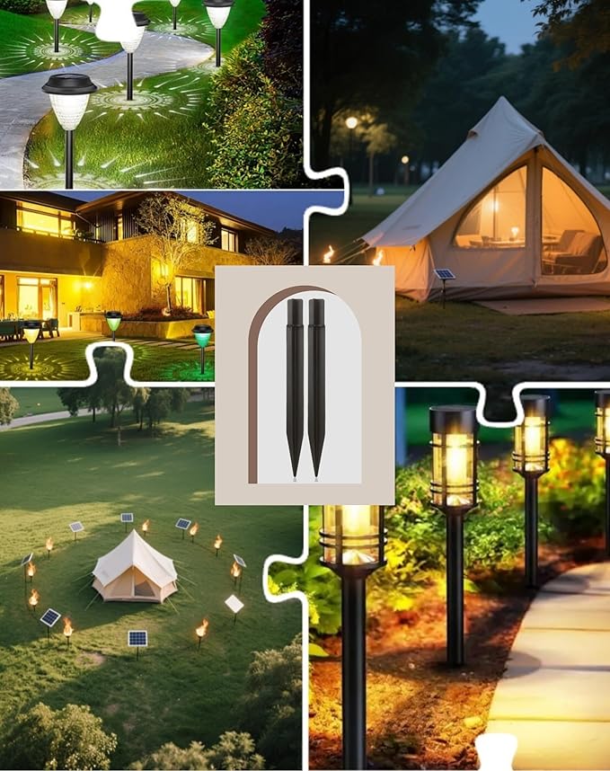 8.25" Reinforced ABS Plastic Solar Ground Spikes - Durable Solar Light Replacement Stakes for Garden, Pathway, Deck, Camping, Christmas Lights (Fits 0.83" Inside Diameter) (Black-10 Pack)