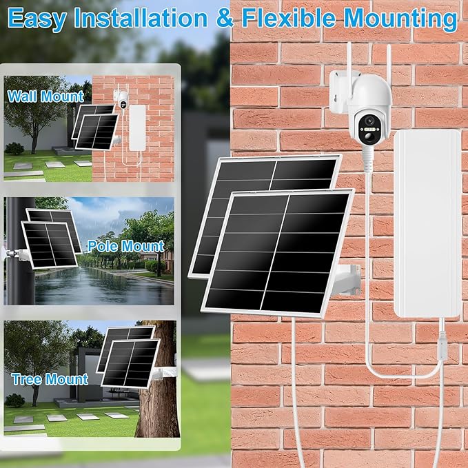 40W Solar Panel Kit and 24000mAh Battery for PTZ Security Cameras, 5V/12V Adjustable Output, USB-C & DC Plugs, 360° Mount, IP66 Waterproof