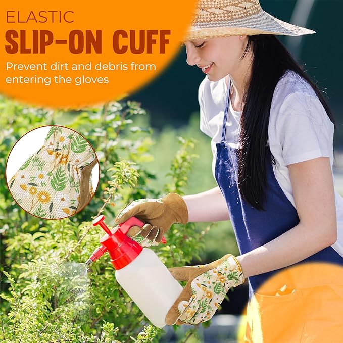 HANDLANDY Work Gloves for Women, Breathable Leather Gardening Glove for Yard Maintenance, Hand Protection with Touch Screen