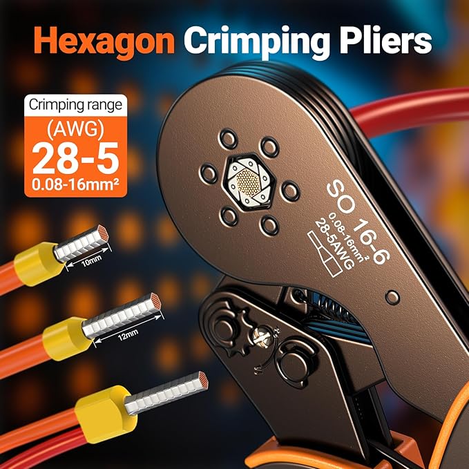 Preciva Ferrule Crimping Tool Kit, Self-Adjustable Ratchet Crimper for AWG 28-5 Ferrules - Includes 1275PCS Hexagonal Double & Single Wire Connectors