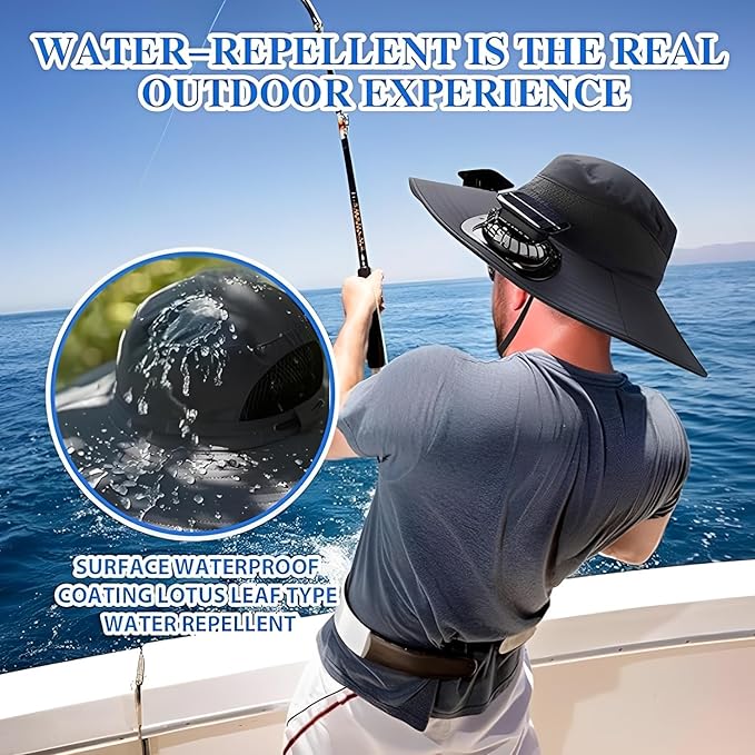 Hat with Fans Solar Power, 2-in-1 UPF 50+ Wide Brim Sun Hat, Fishing Essentials for Camping Hiking Beach Summer Safari
