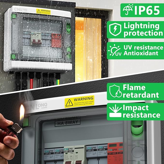 2 String Solar PV Combiner Box IP65 2 in 1 Out DC500V 63A Circuit Breaker with Surge Protector and 30A PV Fuse,Solar Disconnect Switch Outdoor Waterproof for Solar Panels System