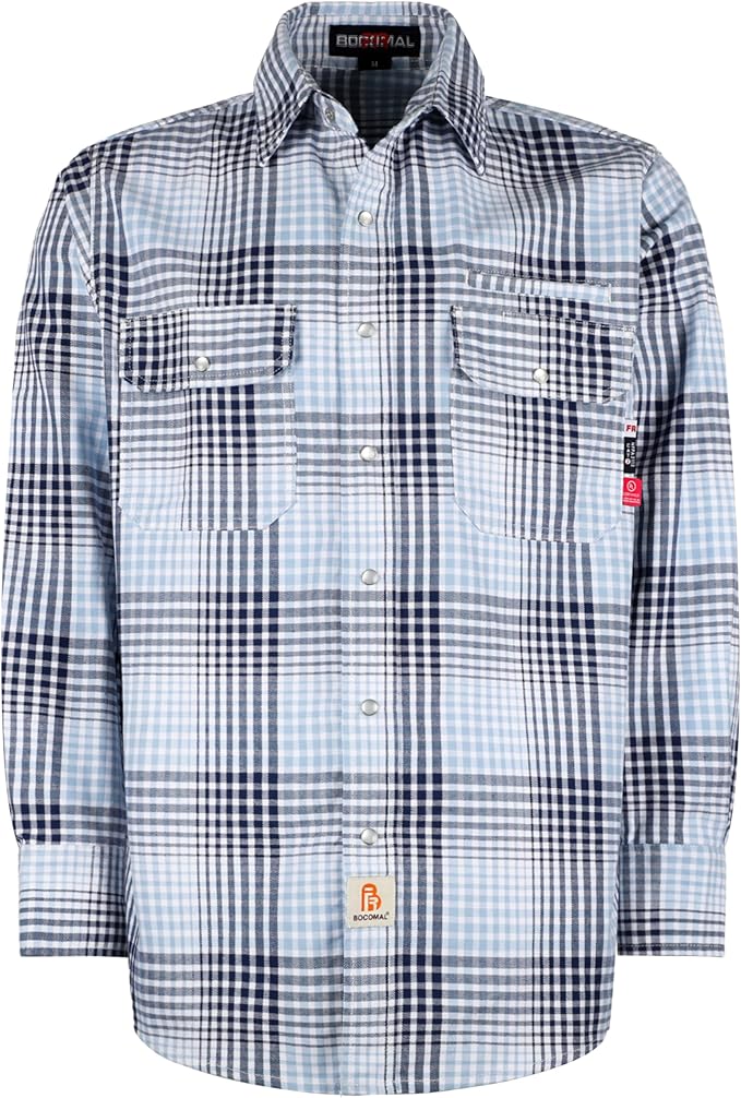 BOCOMAL FR Shirts for Men Snaps Down 7.5oz Water Repellent Fire Resistant Welding Jackets-NFPA2112 CAT2