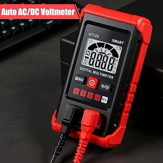 HT123 Digital Multimeter, Automatic AC DC Voltmeter, Non Contact Voltage Tester, Smart Voltage Resistance Tester Multi Meter, Auto-Ranging, Sound & Light Alarms