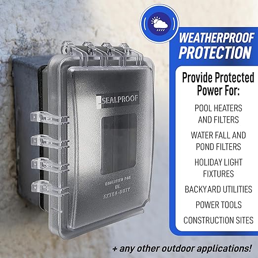 Sealproof Slim 1-Gang Weatherproof Shallow Outdoor Outlet Cover | Lockable, 18 Configurations, Low Profile, Plastic With Mounting hardware