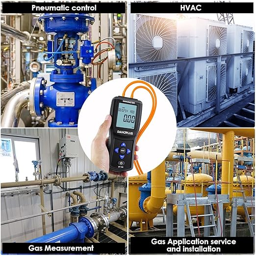 Manometer Digital Manometer Gas Pressure Tester Professional 12 Selectable Units Differential Manometer Gauge HVAC Air Pressure Meter with Large LCD Display Backlight, Data Record Funtion