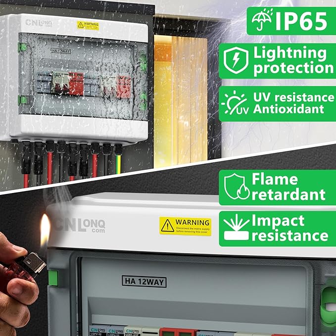 2 String Solar PV Combiner Box 2 in 2 Out IP65 DC500V 32A Circuit Breaker with Surge Protector and 20A PV Fuse,Solar Disconnect Switch Outdoor Waterproof for Solar Panels System