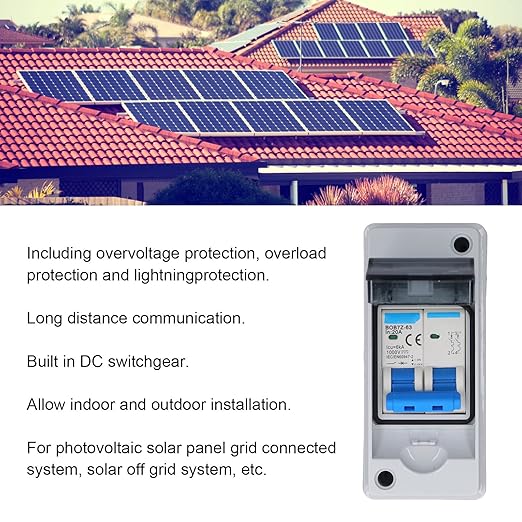 Solar Combiner Box with 20A 1000V DC Circuit Breaker IP65 Waterproof Polycarbonate Enclosure for Solar Panel Systems 4.72x2.05x3.54 Inch