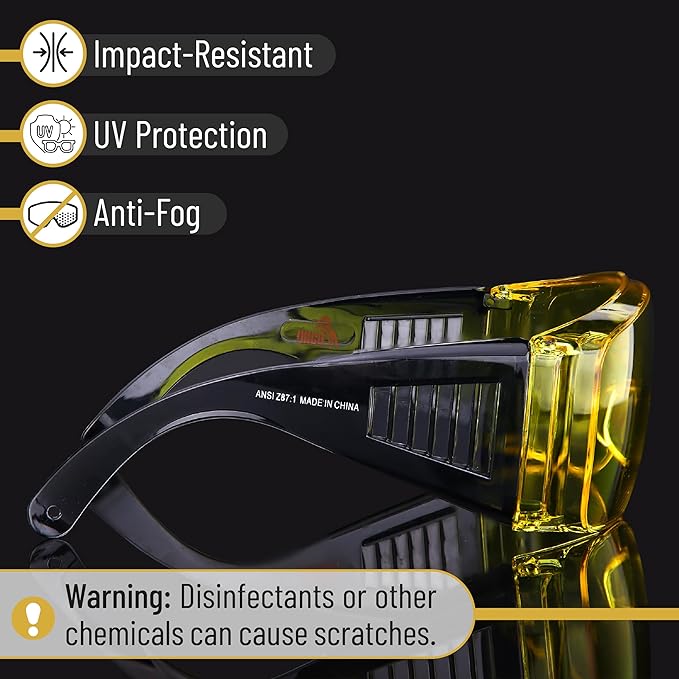 UNCO- Safety Goggles Over Glasses, Protective Goggles, Anti Fog, Work, Safety Glasses Over