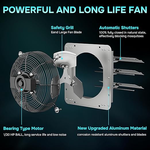 Simple Deluxe 7 Inch Shutter Exhaust Fan Aluminum with Speed Controller and Power Cord Kit,High Speed, 1680 RPM, 760 CFM, Silver
