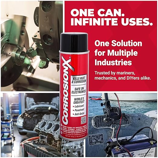 CorrosionX Rust Inhibitor, Industrial-Strength Dielectric Corrosion Prevention, Lubricant & Penetrant for Marine, Automotive, Electronics & RV Use, Protects Bolts, Cables, Engines, 16oz Trigger Spray