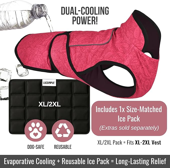 Dog Cooling Vest with Ice Pack – 2-Layer Evaporative Cooling Jacket with High Collar, UV Protection & Size-Matched Ice Pack – Cooling Vest for Dogs for Hot Weather (Pink Floral, XX-Large)