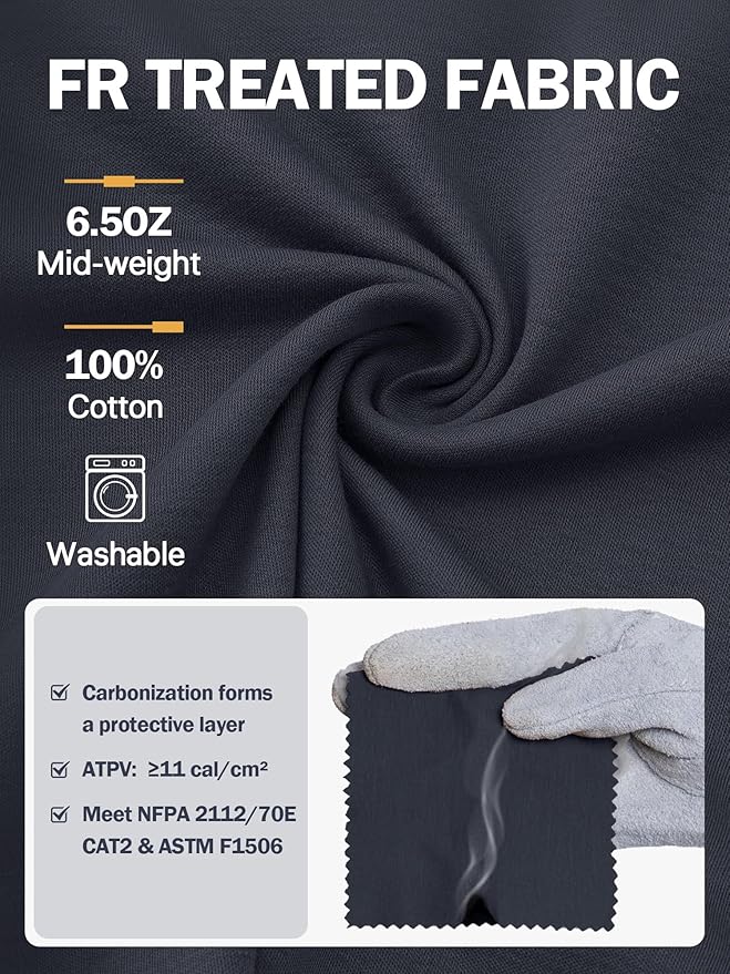 WORKWEYA FR Shirts Flame Resistant Shirt 6.5oz Men's NFPA 2112/CAT2 Long Sleeve Shirt