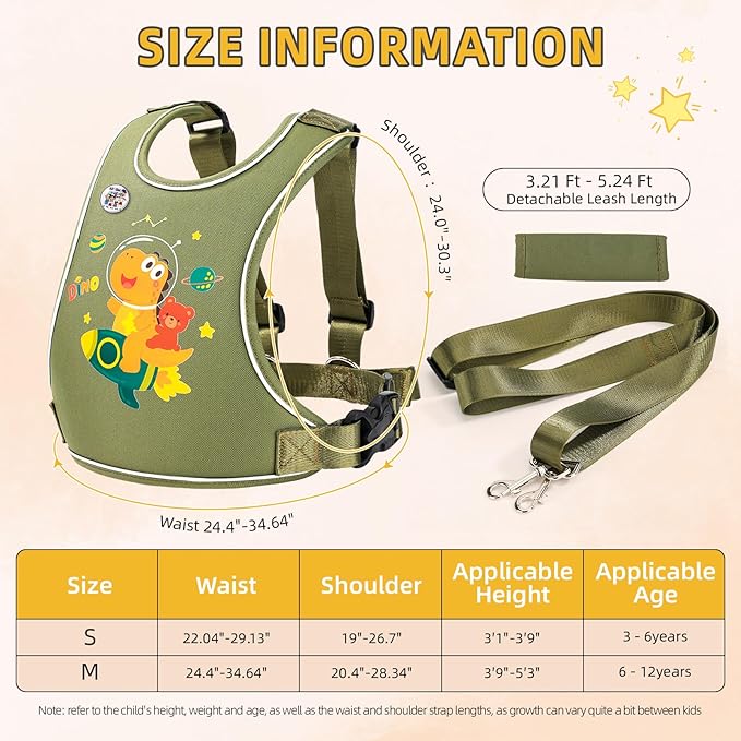 Safety Walking Harness for Big Kids 6-12, Anti-Elopement Vest Harness for Autism Special Needs ADHD, Reflective Leash with Handle for Autistic, Active Children, Adjustable Tether for Travel and Crowds