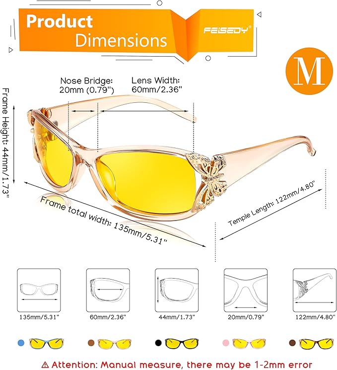FEISEDY Classic Womens Night Glasses Driving Anti Glare Wrap Around Yellow Sunglasses B2548