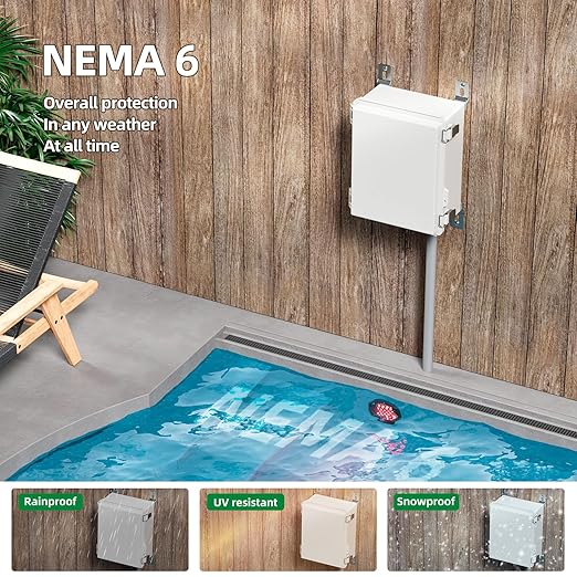 UL Certified Junction Box, NEMA 6 Weatherproof 94V-0 Flame Retardant, Plastic Electrical Enclosure for Industrial Projects, Includes Mounting Plate (Grey Cover, 8.6"×6.7"×4.3")